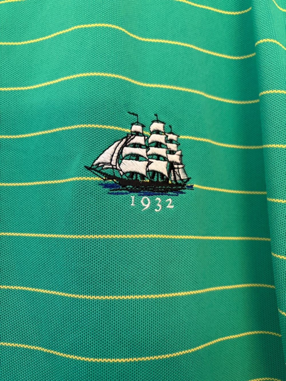 Green Striped Polo Shirt with Embroidered Sailboat Logo - Picture 2 of 4